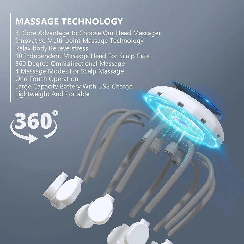 KTS Electric Head Massager Octopus Scalp Massage Music 5 Modes 14 Vibrating Contacts Red Light Therapy For Relax Stress Relief