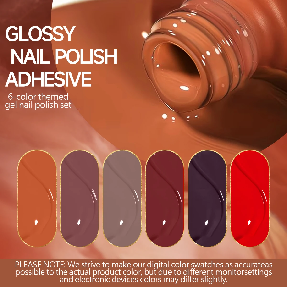 6-Color Vintage Red-Brown Nail Polish Set, with High Saturation, Smooth Texture and Easy Application, Creating a Maillard Vintag