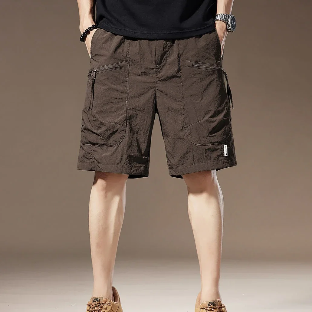 

Бермуды на молнии Длинные мужские шорты-карго с карманами на шнуровке Свободные мешковатые широкие короткие брюки для мужчин Однотонные полуэластичные талии Y2k