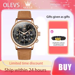 OLEVS Original Brand Men's Watches Business Arabic Numeral scale Leather strap Moon Phase Chronograph Trend Quartz Male Watch