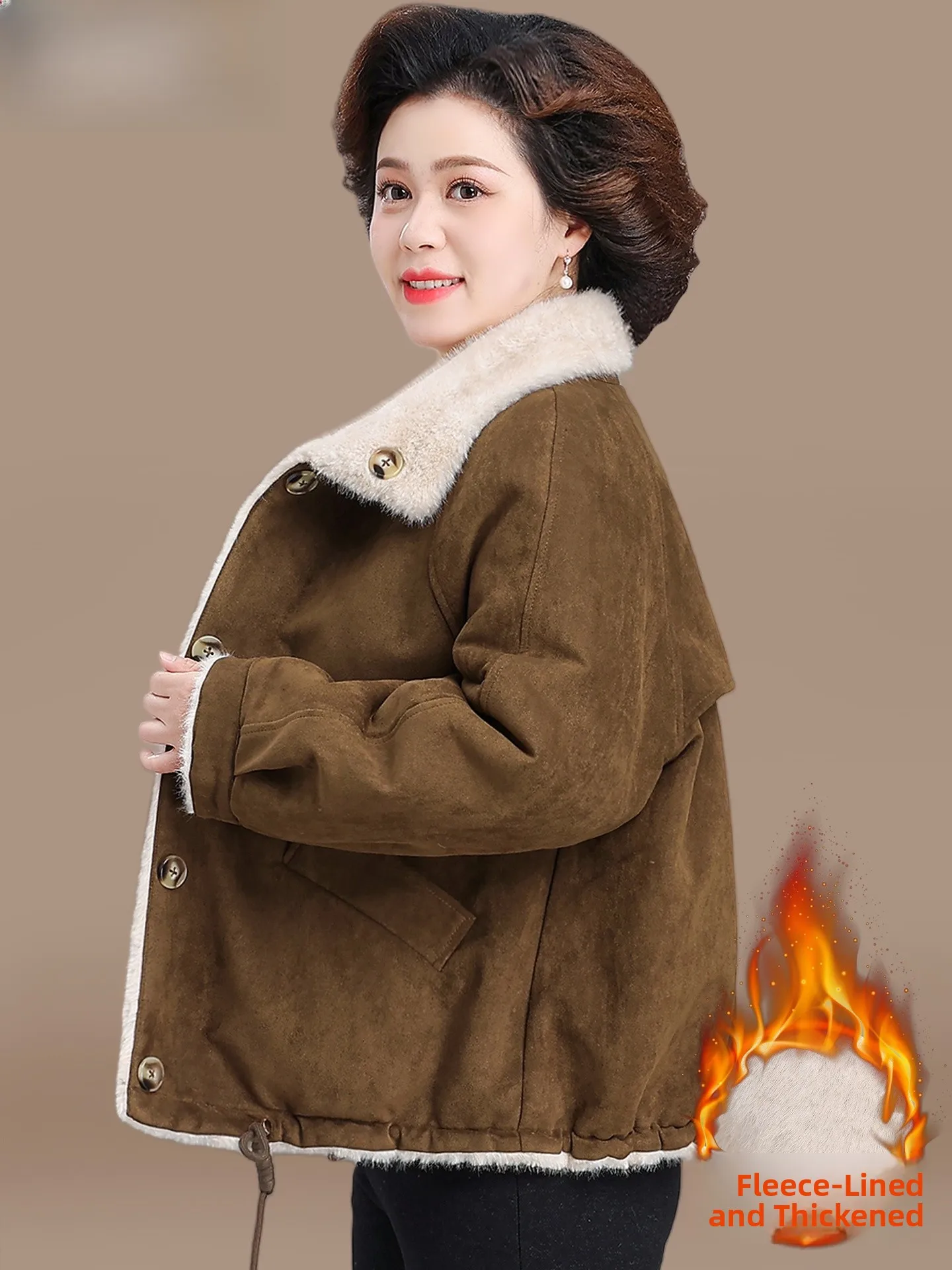 

Fashionable Fur Jacket Women's Integrated Leather And Fur Coat Warmth for Middle-Aged And Elderly Autumn And Winter Cot...