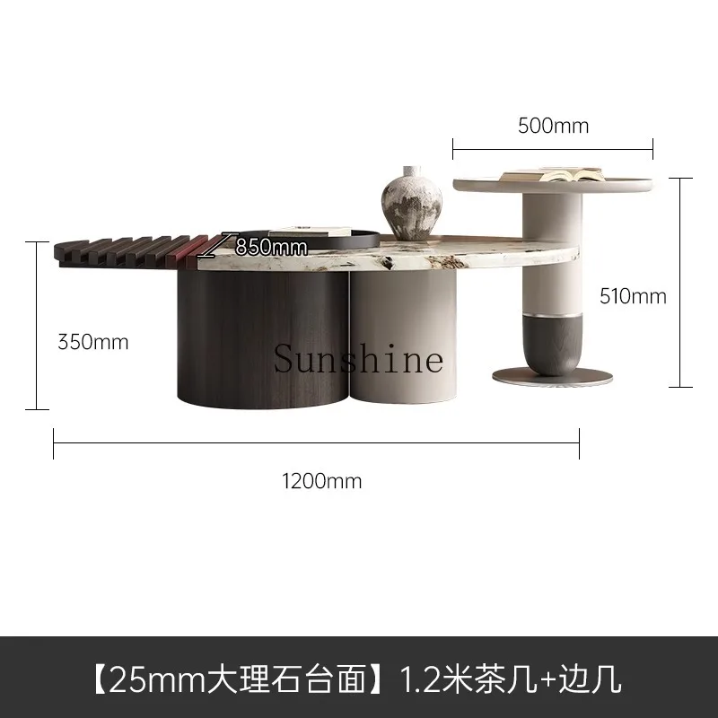 이탈리아 미니멀리스트 타원형 맞춤형 커피 테이블 조합, 예술 대리석 단단한 나무