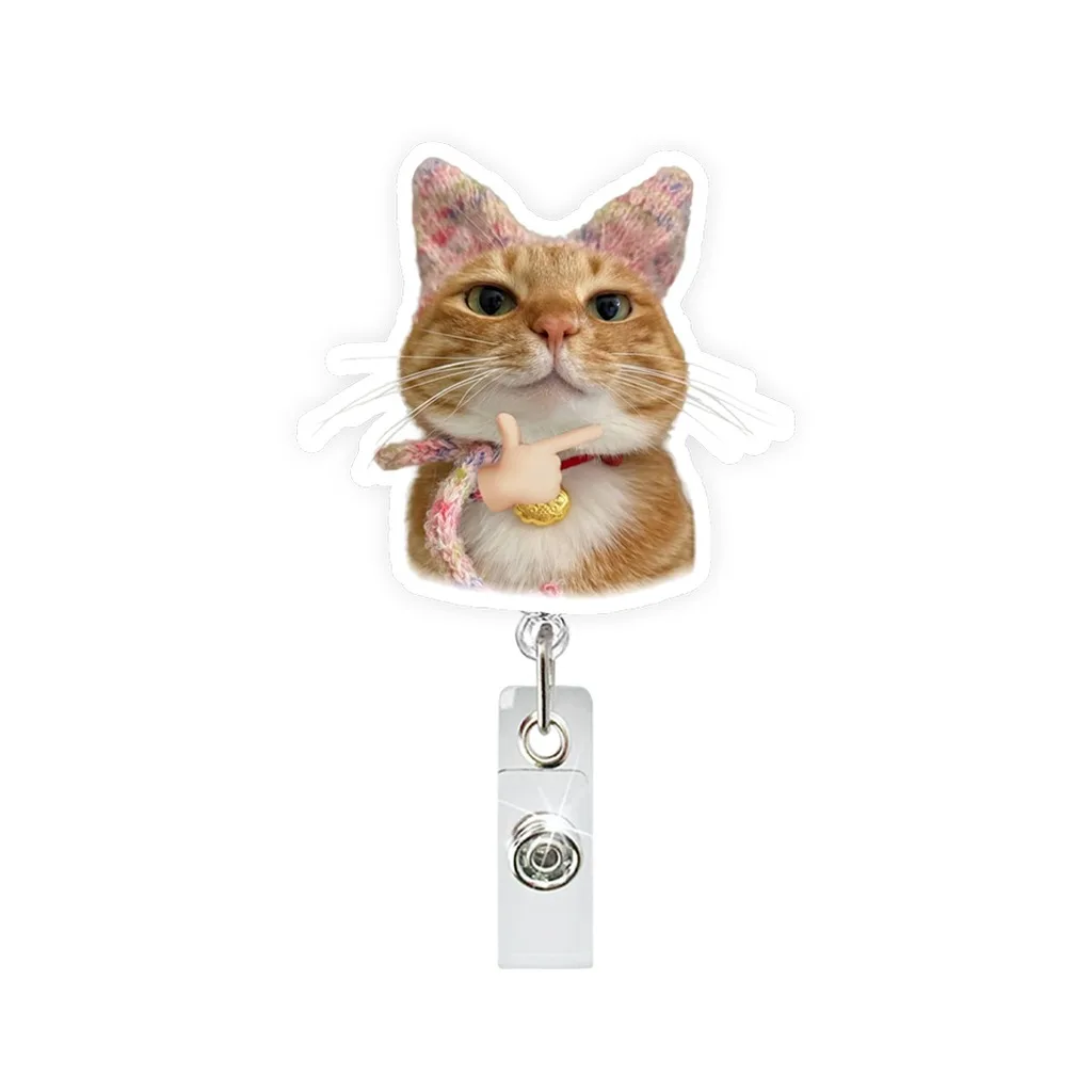 Retractable Badge Reel Funny Meme Cat Acrylic Badge Holder With Strong Metal Clip for Office Work ID Card Holder - view 5