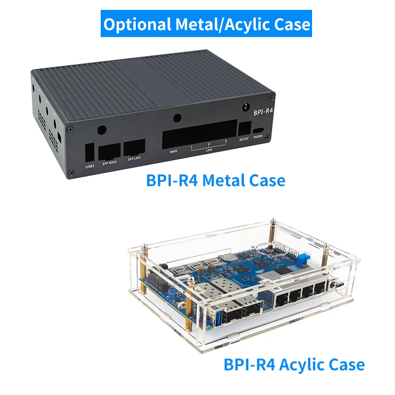 Banana Pi BPI-R4 Wifi 7 MT7988A 4GB DDR4 8G eMMC 128MB SPI NAND Flash Smart Router Board Optional 12V 5A Power Supply Case Fan