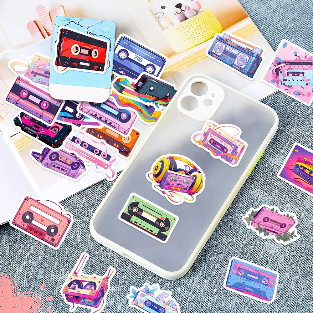 10/30/50pcs Music Tape Kawaii Cartoon Stickers Vintage Aesthetics Sticker for Car Guitar Laptop Phone Cartoon Decal Toys Gift