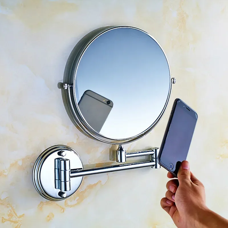 Bath Makeup Mirror Wall Mounted folding Bathroom Accessories Adjustable Cosmetic Mirror 2-Face Bathroom Round Mirror Wall