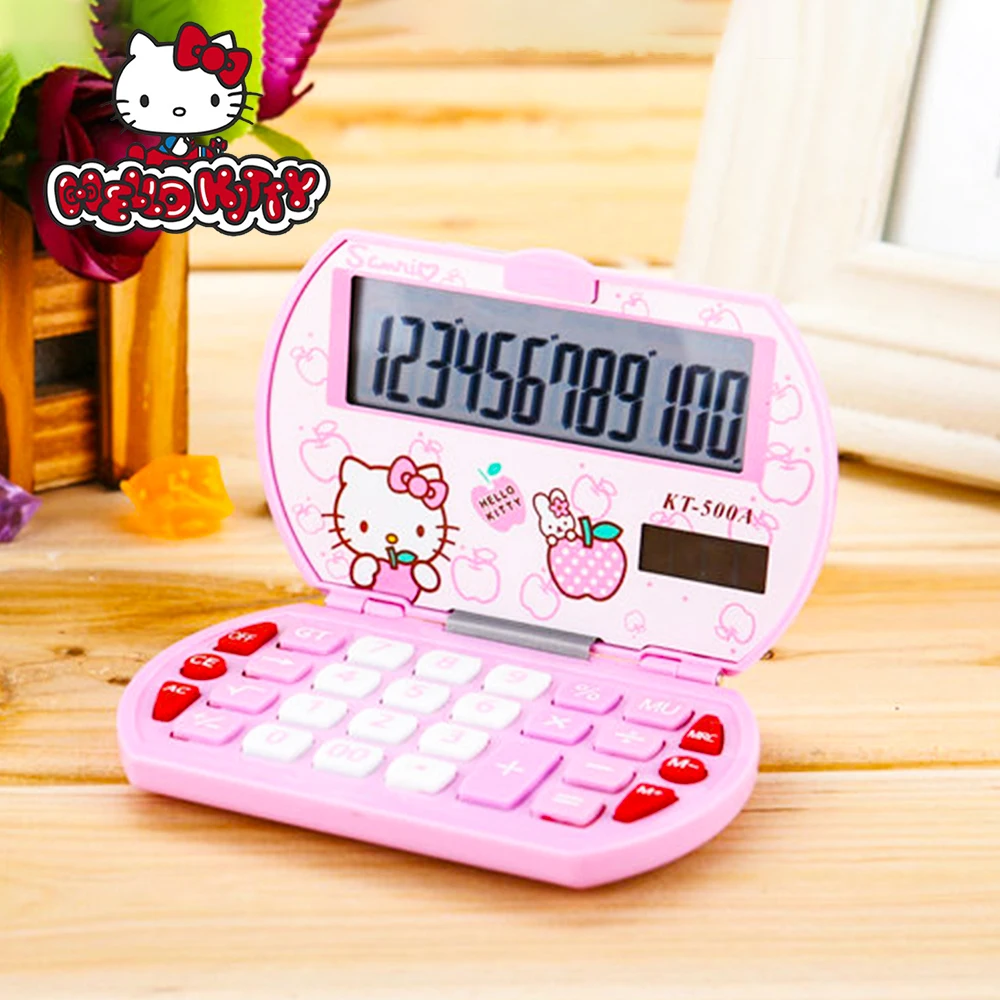 Hello Kitty Calculator Portable Foldable Vanity Mirror Cute Cartoon Girl Kids Learning Calculator Stationery School Supplies