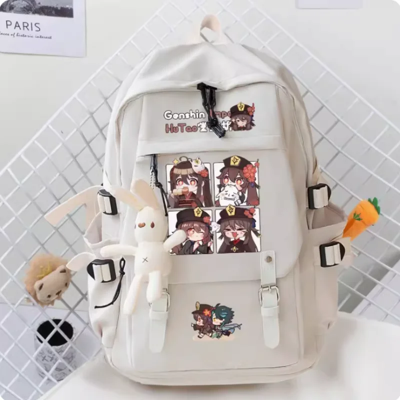 Anime Genshin Impact Hutao Sac à dos de grande capacité pour filles, décoration de ceinture, sac de voyage, cartable pour garçon adolescent