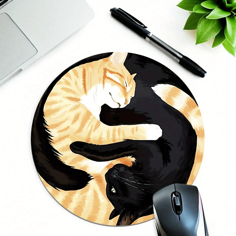 

Black and orange anti-slip rubber base of the Yin-Yang Cat mouse pad is high-definition printed and suitable as a desk accessory