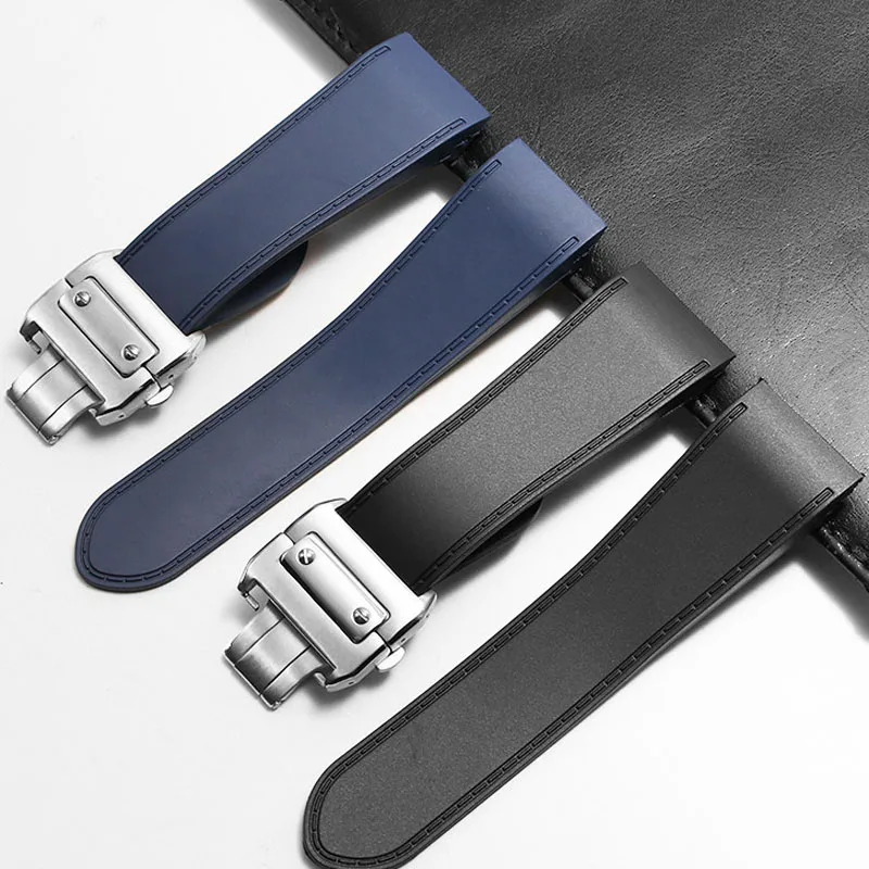 For Cartier Large Santos Sandoz Santos 100 silicone Watchband waterproof Men‘s Rubber watch strap accessories 23mm 25mm Bracelet