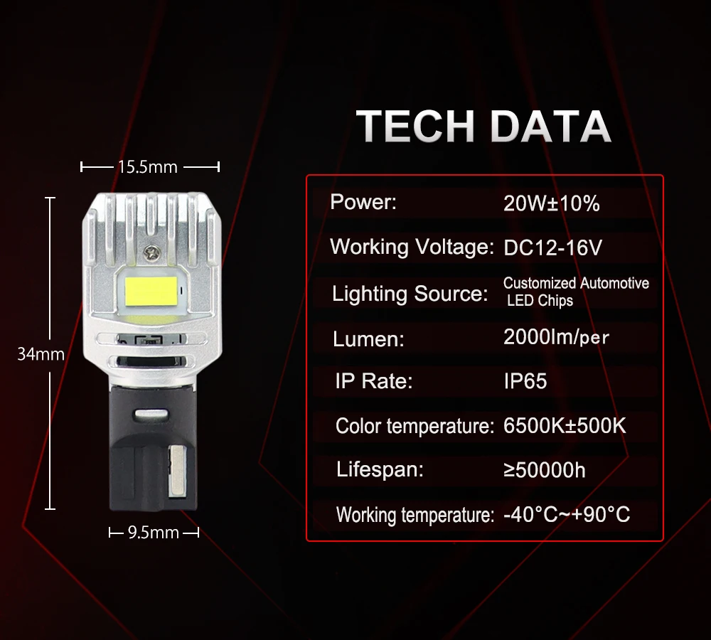 2 x 2000 Lumen Canbus T15 W16W LED-Auto-Rückfahrlicht, Blinkerlicht, weißes Licht, superhell, kein Wechsel der Original-Autoverkabelung, ersetzt nur die Original-Autolampen, 2 T15-Glühbirnen