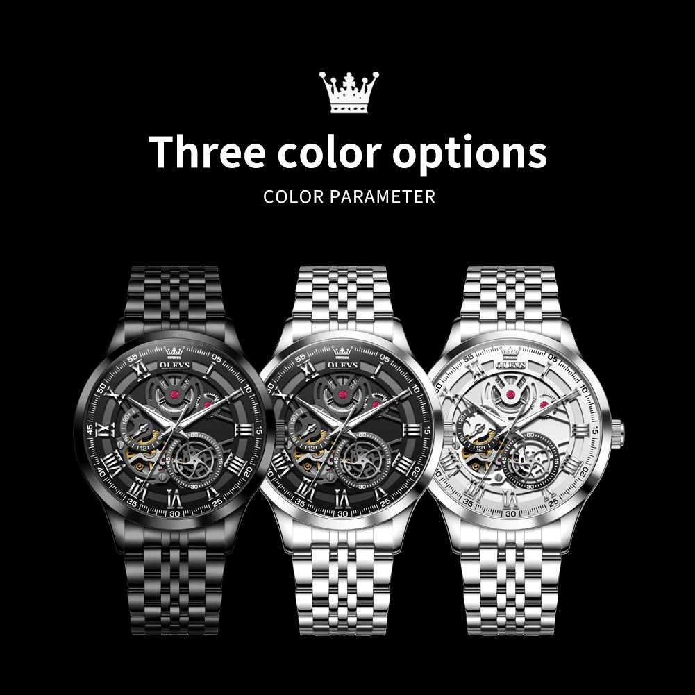 OLEVS 7076 Mens Watch Automatic Mechanical Watch Multifunctional Chronograph Watch For Men 30m Waterproof Luminouse Box Original