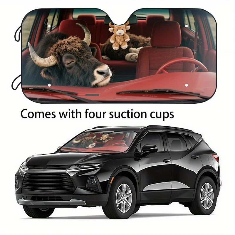 

1pc Funny Car Sunshade With SUV Vehicle Design - UV Protection & Cooling Windshield Shade, Foldable Sun Block For Cars, SUVs, Tr