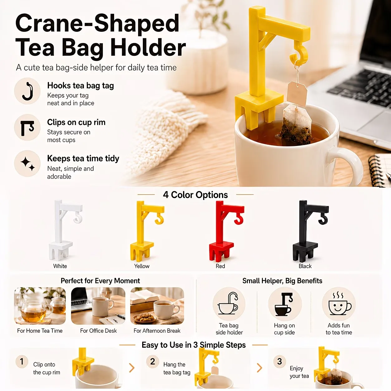 3D Printed Creative Mini Crane-shaped Tea Bag Holder, Creative Tea Bag Clip for Home and Office Use 10-pack