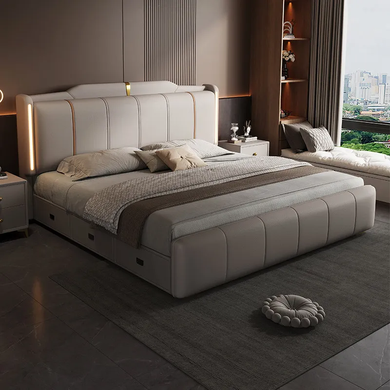 Beauty Modern Bed Frame Wooden Design Luxury Floor Space Saving Queen Bed Double Princess Letto Matrimoniale Salon Furniture