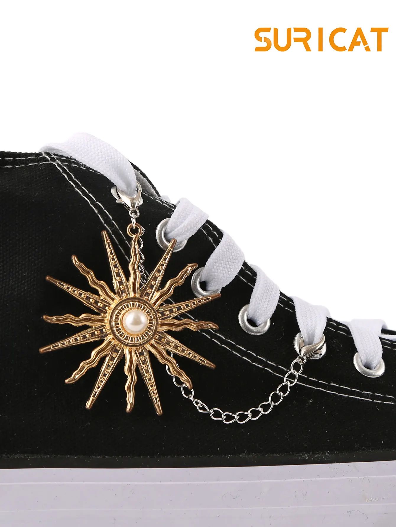 

Цельная цепочка для обуви в стиле гранж-панк с жемчугом и подсолнухом в стиле панк, подходит для повседневной обуви, кроссовок, парусиновой обуви, ботинок, аксессуары для обуви своими руками, съемные и многоразовые, стиль барокко