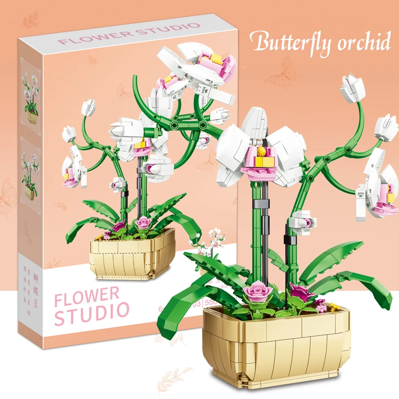 

Butterfly Orchid Diy Model Micro Building Blocks Artificial Plant Potted Simulation Flower Romantic Toy Gifts for Kid Girlfriend