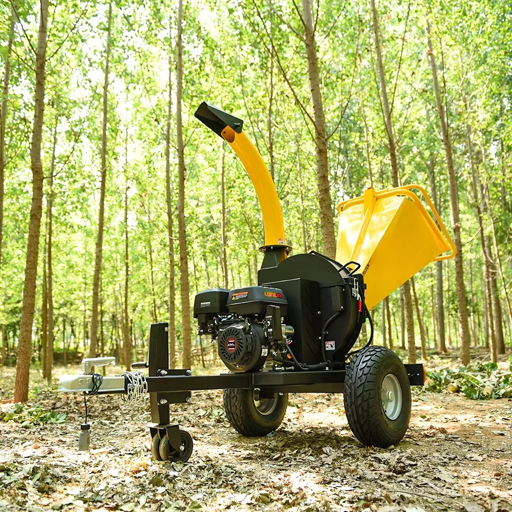 Mesin pencacah cabang kayu 15HP makan sendiri Trailer mount dengan Ducar B & S mesin bensin