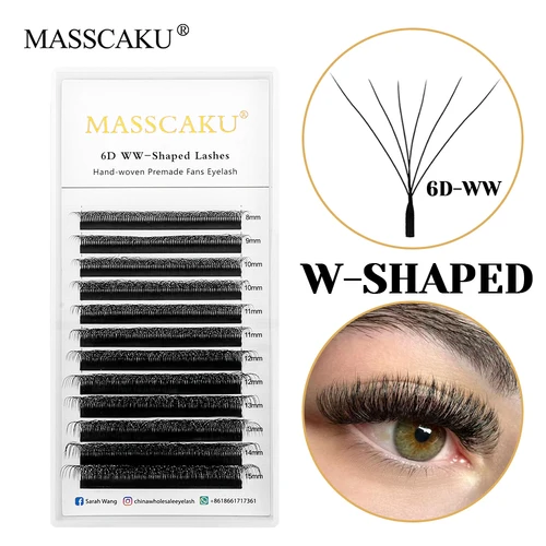 Imagen 1 del producto 12 líneas de alta calidad aspecto natural negro mate W diseño pestañas efecto 3D en forma de W volumen prefabricado pestañas para fanáticos de MASSCAKU