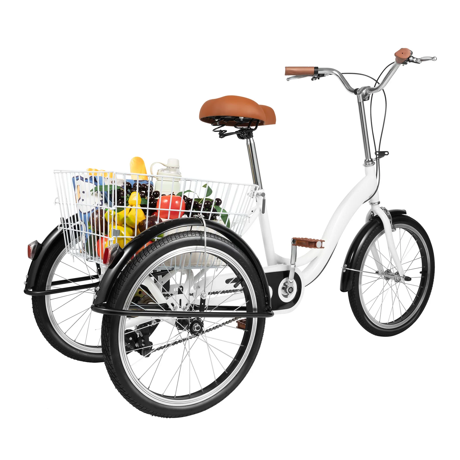 Single Gear Adult Tricycle, City Bike Folding Tricycle Bicycle W/ Basket 20