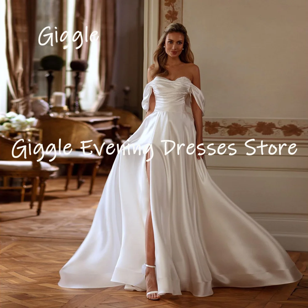 Giggle Sweetheart Neckline Sequined Split A-line Elegant Wedding Dresses for woman Zipper Back Sweep Train Bride Dresses