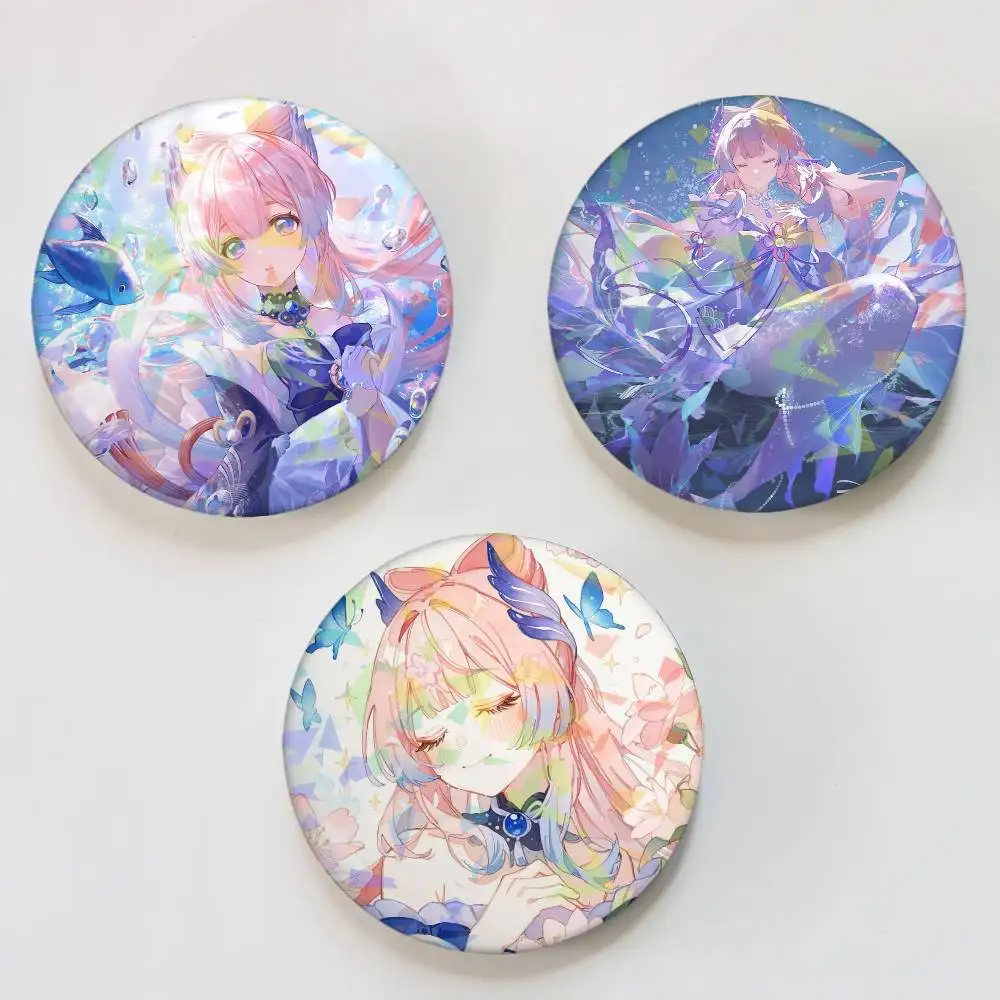 Genshin Impact Sangonomiya Kokomi Laser Button Pins Backpack Clothing Decor Brooch Fiction Badge Jewelry Gifts
