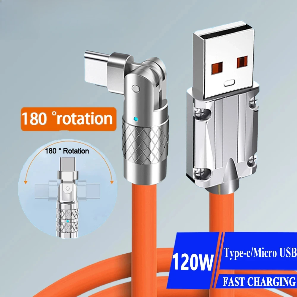 

GEFENIS 6A Кабель типа C PD 120 Вт Кабель для передачи данных Micro USB 180 ° Вращающийся высокоскоростной кабель для быстрой зарядки, провод для Huawei Samsung Xi