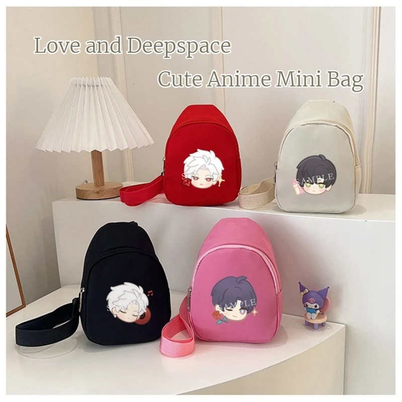 Love and Deepspace Anime Emoji Kleine Tasche Sylus Rafayel Zayne Xavier Caleb Anime Cosplay Kosmetik-Aufbewahrungstasche + 58MM Abzeichen