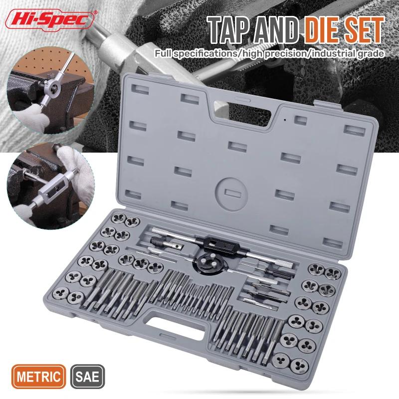 

Hi-Spec 60PCS M3-M12 Tap Die Set Metric Wrench Hand Threading Tool Internal Threads Tap Die Slotted Screwdriver Repair Tool Kit