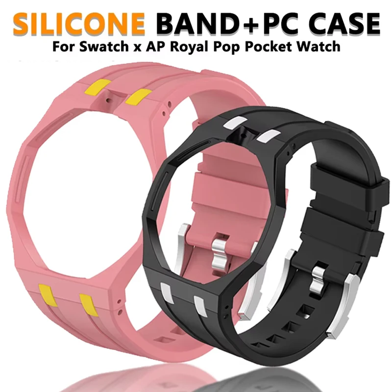 PC-Gehäuse + Silikonarmband für Swatch X AP Royal Pop Taschenuhr-Umbau zum Armbanduhren-Integrierungsmodifikationszubehör