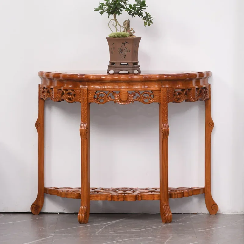 A Red sandalwood crescent semicircular table classical Chinese solid wood  rosewood strip case Xuan Guan Tai