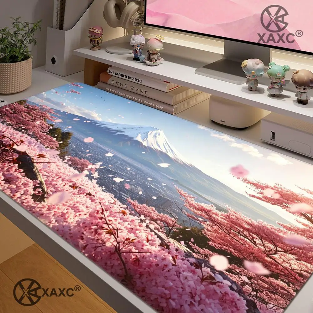 

Sakura Mount Fuji Desk Mat Japanese Cherry Blossom Decor Mouse Pad large keyboard pad non-slip rubber gaming pad HYBXXC