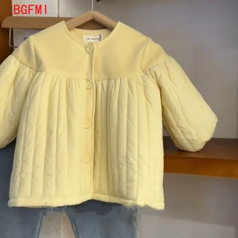 Children's Quilted Clothes Autumn Boys Girls Cotton Warm Yellow Patchwork Jackets Kids Simple Outerwear Toddler Thermal Coats
