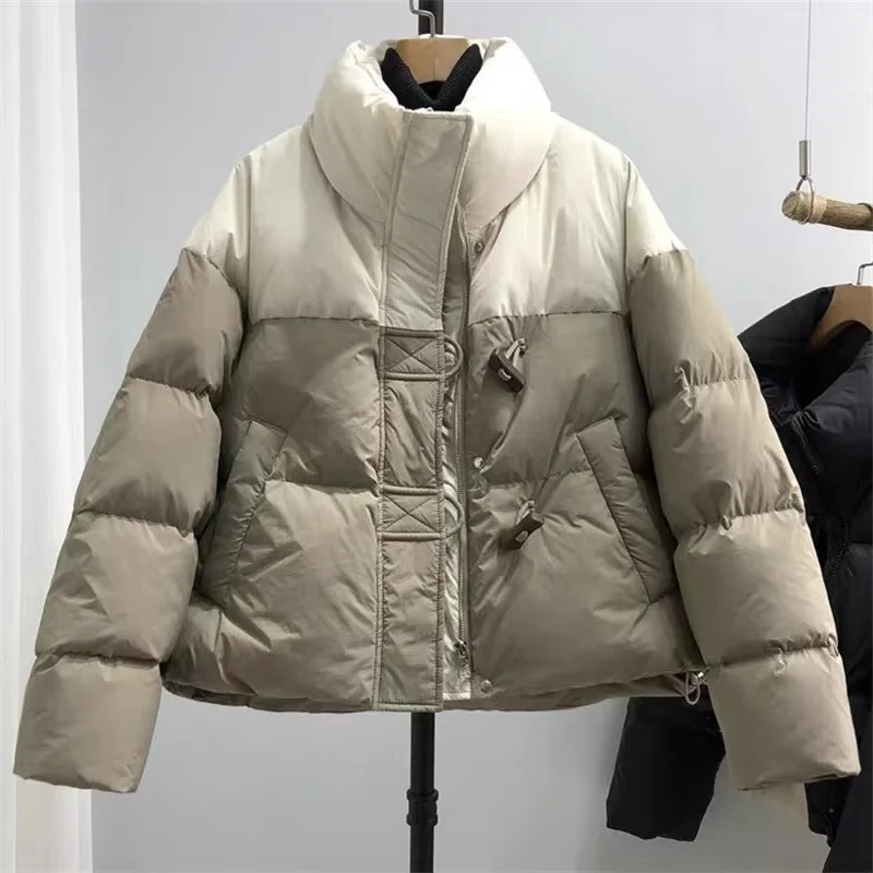 Winter New Color Collision Women Jacket Parkas Female Down Cotton Padded Outwear Short Loose Thicken Warm Loose Snow Overcoat