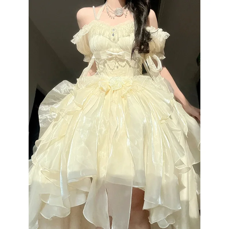 Elegant and Noble Generative Color Lolita Flower Wedding Dress Adult Dress JSK Sling Dress