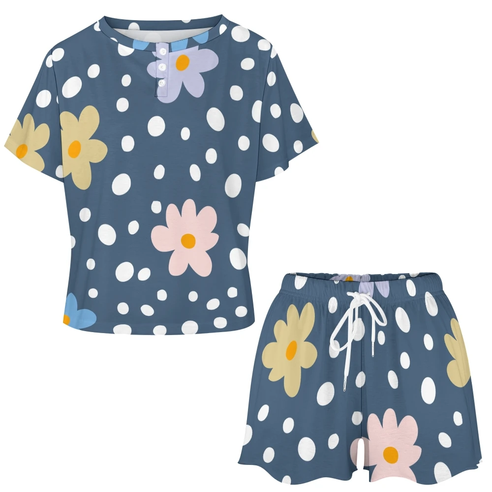 Ropa de dormir con estampado Floral abstracto para mujer, conjunto de 2 piezas con botones, manga corta y botones delanteros, traje de casa de verano