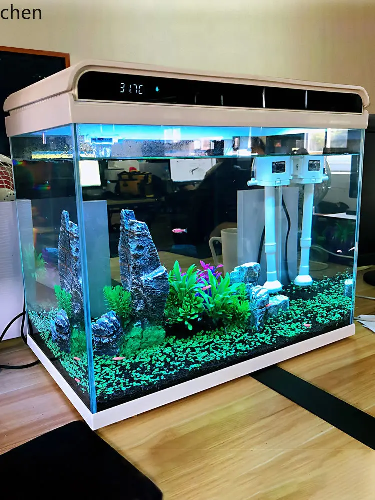 

HXL ultra-white glass small fish tank living room small desktop aquarium ecological water-free goldfish tank