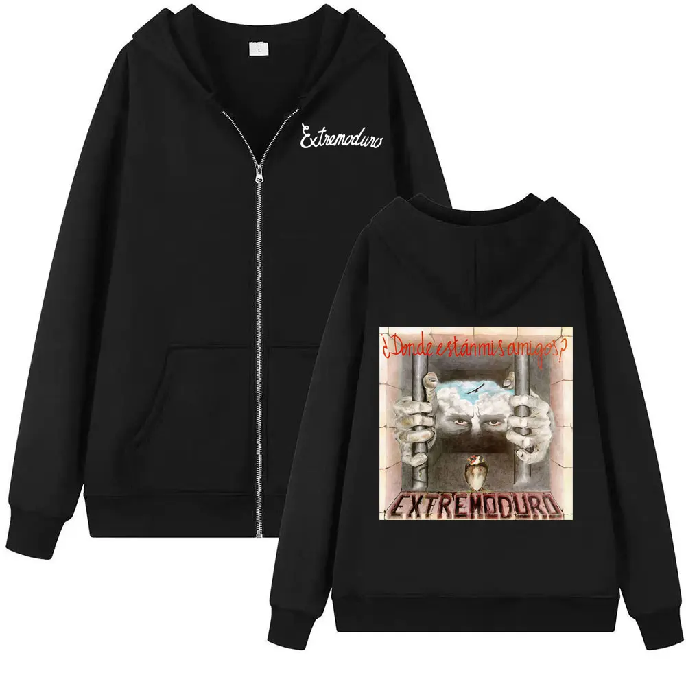 

Рок-группа Extremoduro Album Толстовка на молнии Мужчины Женщины Повседневная флисовая высококачественная куртка на молнии с капюшоном в стиле хип-хоп Harajuku Толстовки