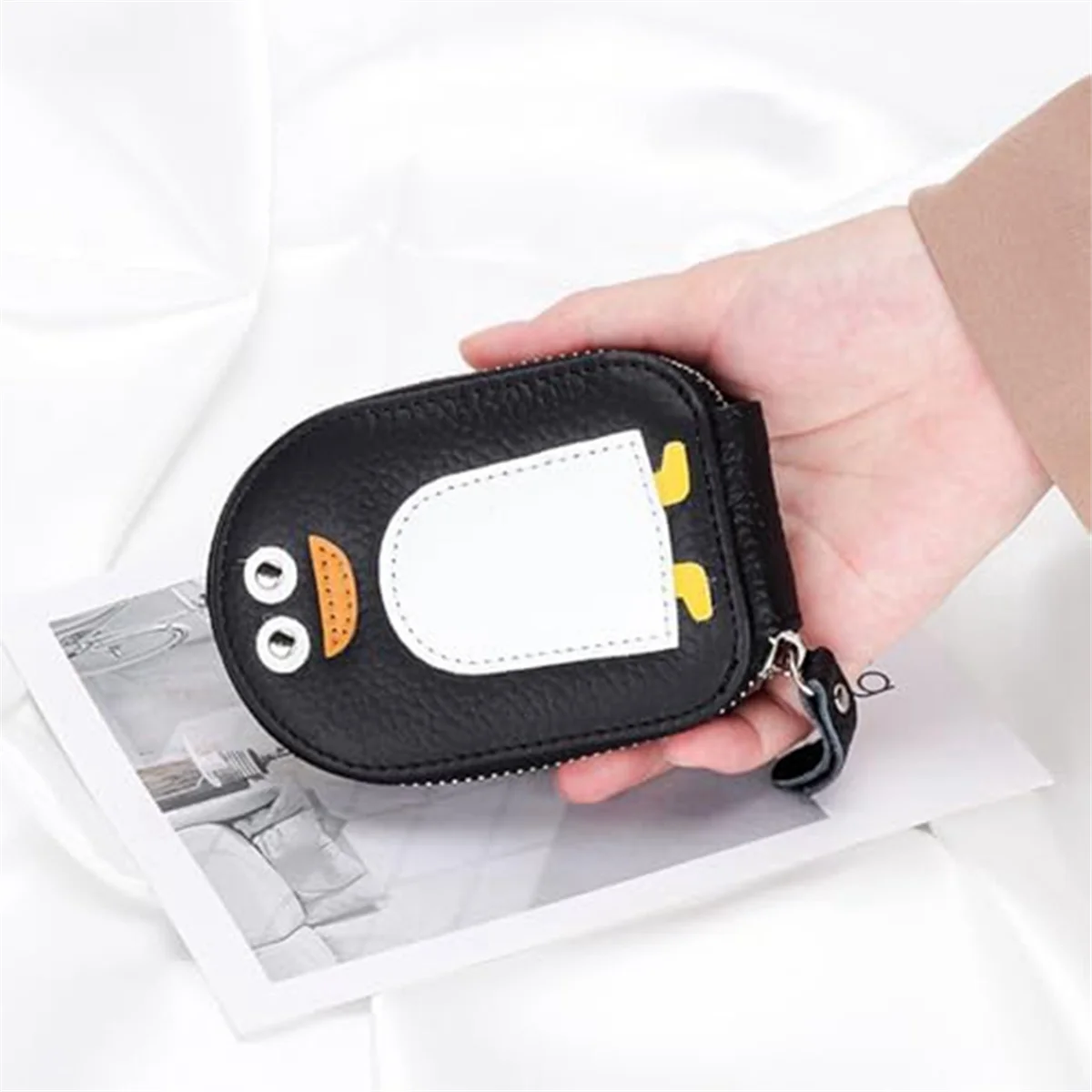 حامل بطاقات الائتمان ABQR Cute Penguins PU، محفظة Penguins اللطيفة، حامل بطاقات الائتمان النسائية مع 11 فتحة للبطاقات باللون الرمادي