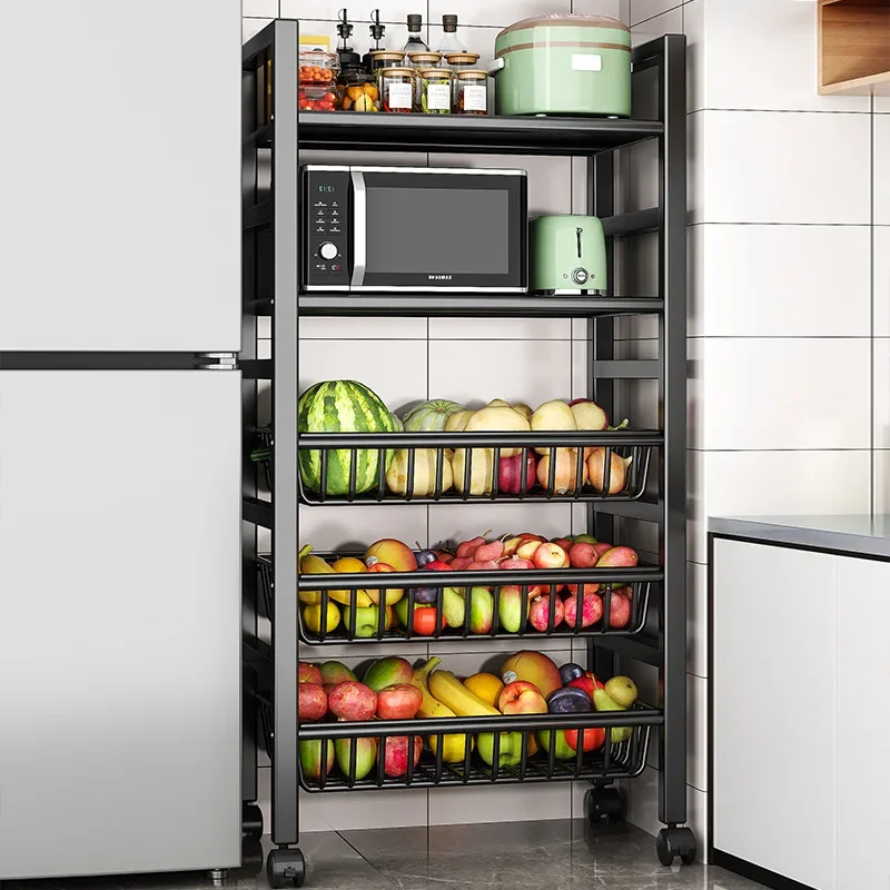 Shelf Floor to Floor Multi-layer Household Multifunctional Vegetable Storage Rack Mobile Vegetable Basket Oven