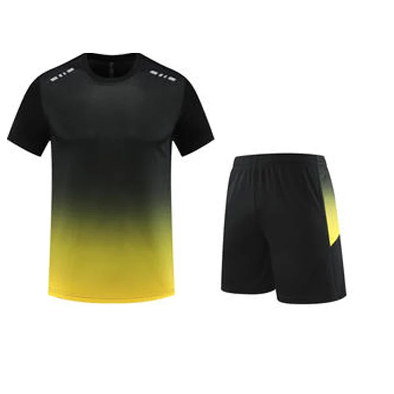 Mens Short Sleeved Gradient Color Set Summer New Quick Drying Running and Fitness Short Sleeved T-shirt and Shorts Two-Piece Set