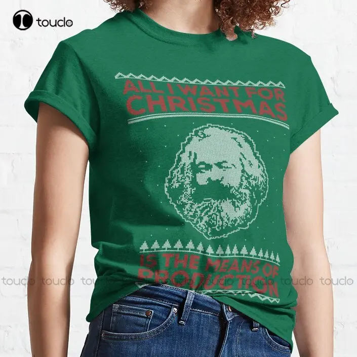 Karl Marx Ugly Christmas Sweater - All I Want For Christmas Is The Means Of Production Marx Marxist Communist T-Shirt Xs-5Xl New