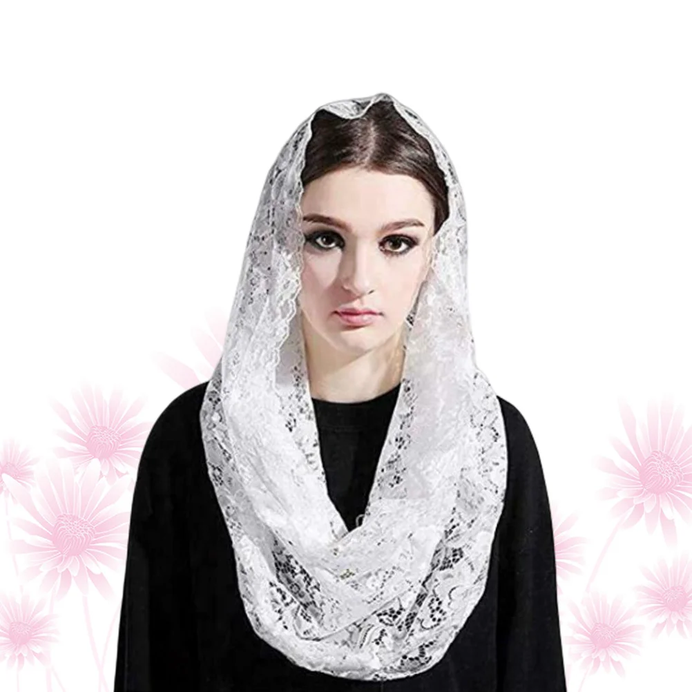 カトリック レースベール ホワイト ヴィンテージ 花柄レース 軽量 伸縮性 快適 ウェディング ヘッドカバー スカーフ 女性用 ミサベール