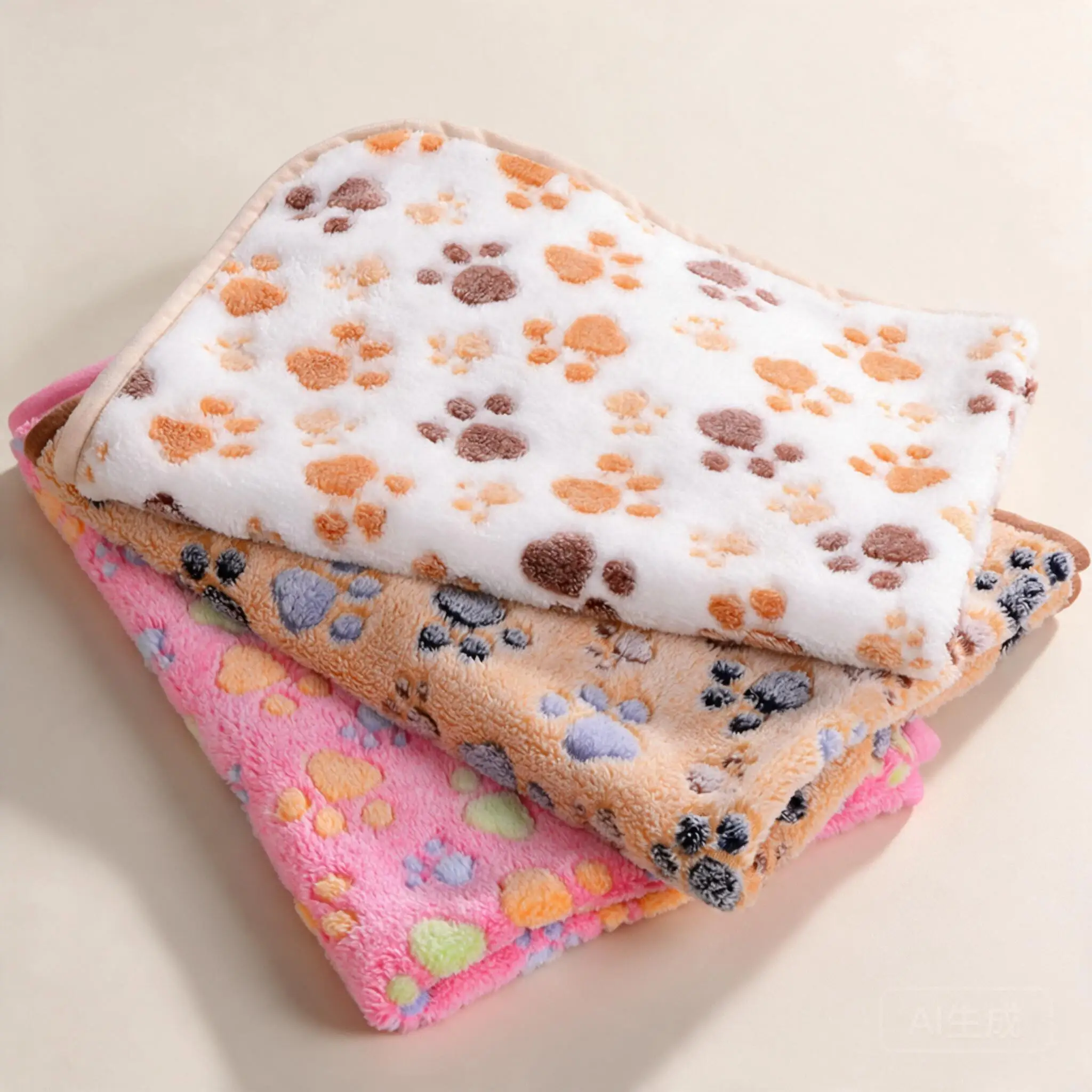 Warm Soft Coral Fleece Pet Blanket Cute Paw Print Dog Cat Bed Mat For Cold Fall Winter Multiple Colors Sizes For All Indoor Pets