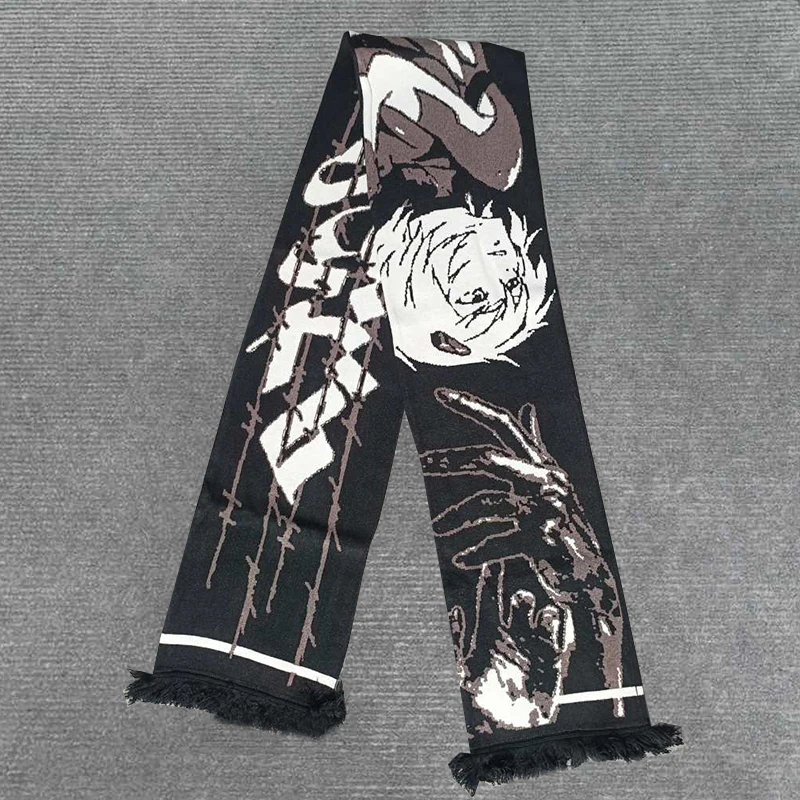 2026 New Retro Subculture Fashion Gothic Cartoon Character Jacquard Design Tassel Decorative Men Women Autumn Winter Warm Scarf