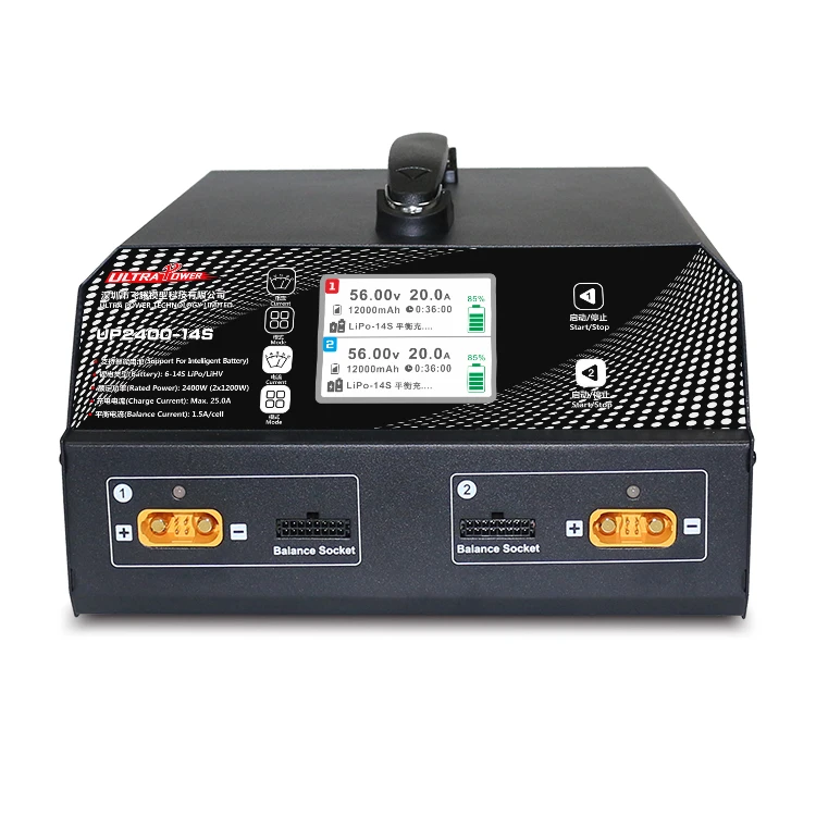 

Ultra Power UP2400-14S 2x1200W 25A 6S 12S 14S Dual Port LiPo LiHV Battery Charger For Agriculture Mapping dr one