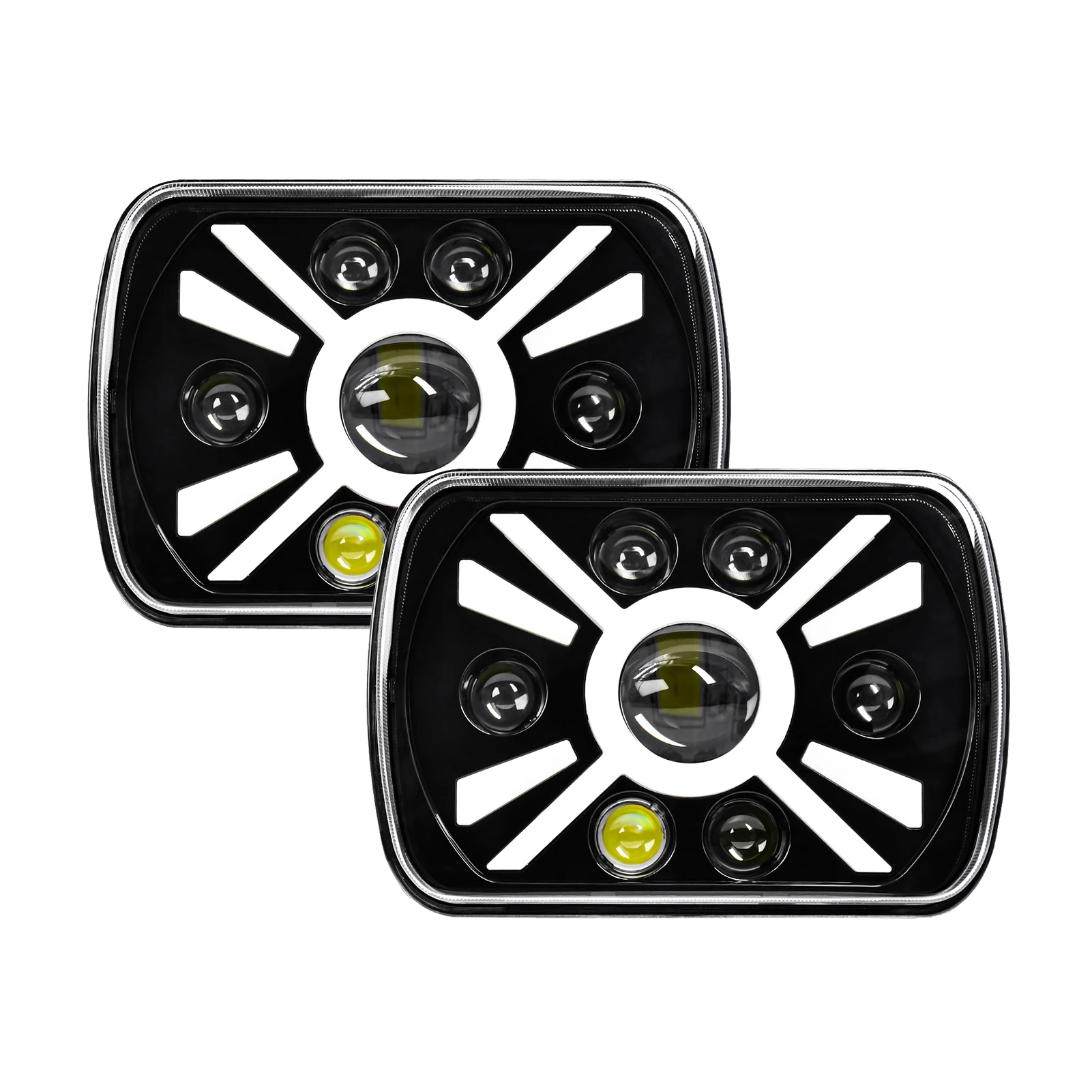 2 قطعة مصابيح أمامية LED مقاس 7 بوصة، مصابيح أمامية LED مستطيلة مقاس 5 × 7 بوصة 7 × 6 بوصة مع شعاع عالي ومنخفض بديل إشارة الانعطاف DRL لسيارة جيب شيرو #2