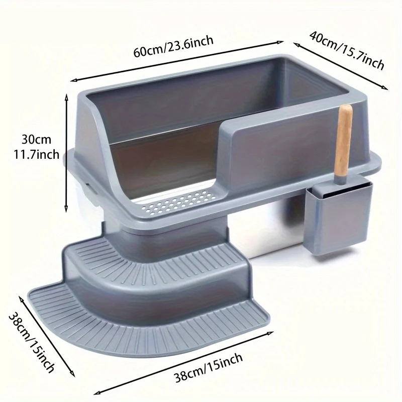 Extra große Katzentoilette aus 20-Liter-Edelstahl mit Treppenfußpolster, spritzwassergeschützt, leicht zu reinigen, geruchlose Toilette, Katzentoilette