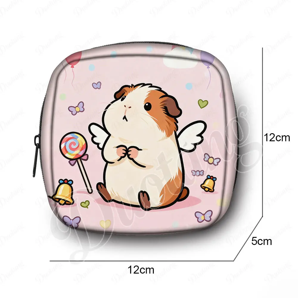 Cartoon Animal Guinea Pig Graphic Pattern Cosmetic Case Kawaii Cavy Women Sanitary Pad Storage Bag Napkin Organizer Makeup Bags