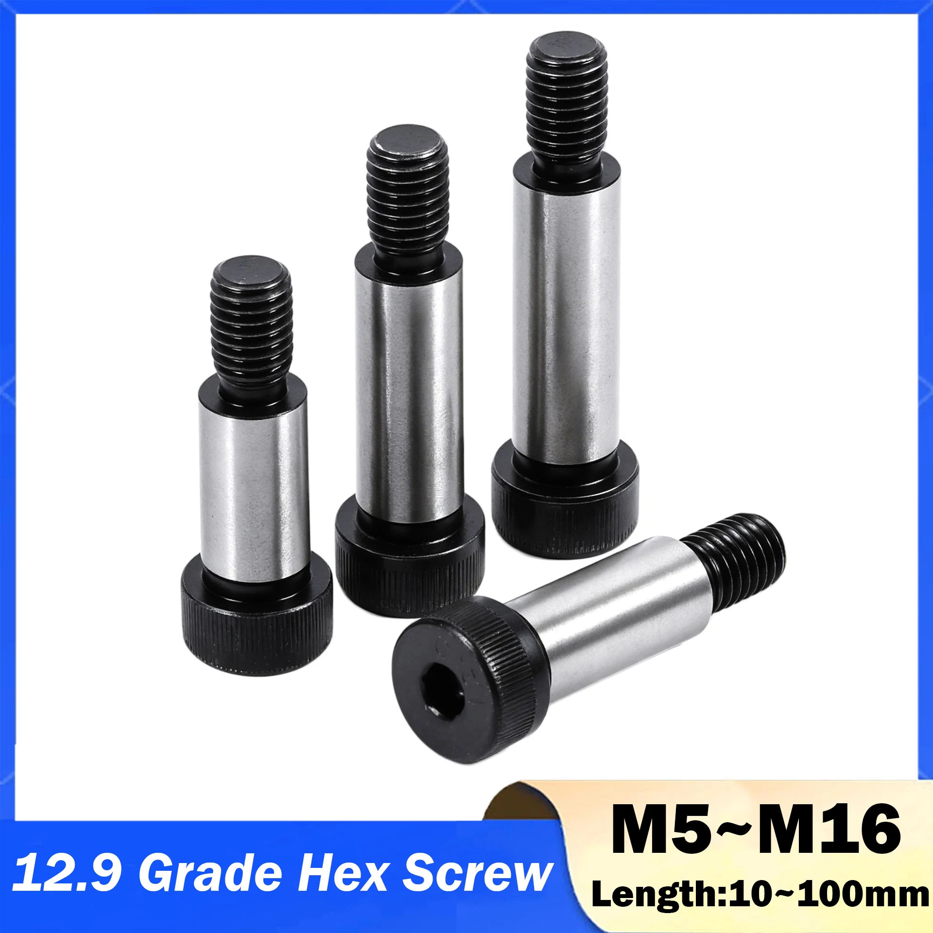 1-5pcs Hex Socket Shoulder Screw M5 M6 M8 M10 M12 M16 12.9 Grade High Strength Steel Shoulder Bolt Roller Bearing Screw